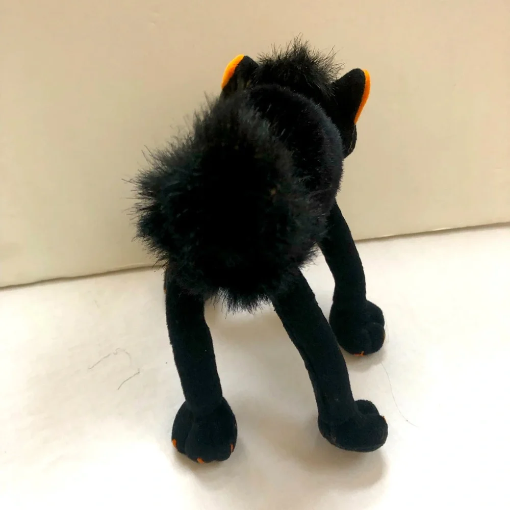 Black Cat Posable Weighted Feet Furry Tail Plush Decor Orange Nose